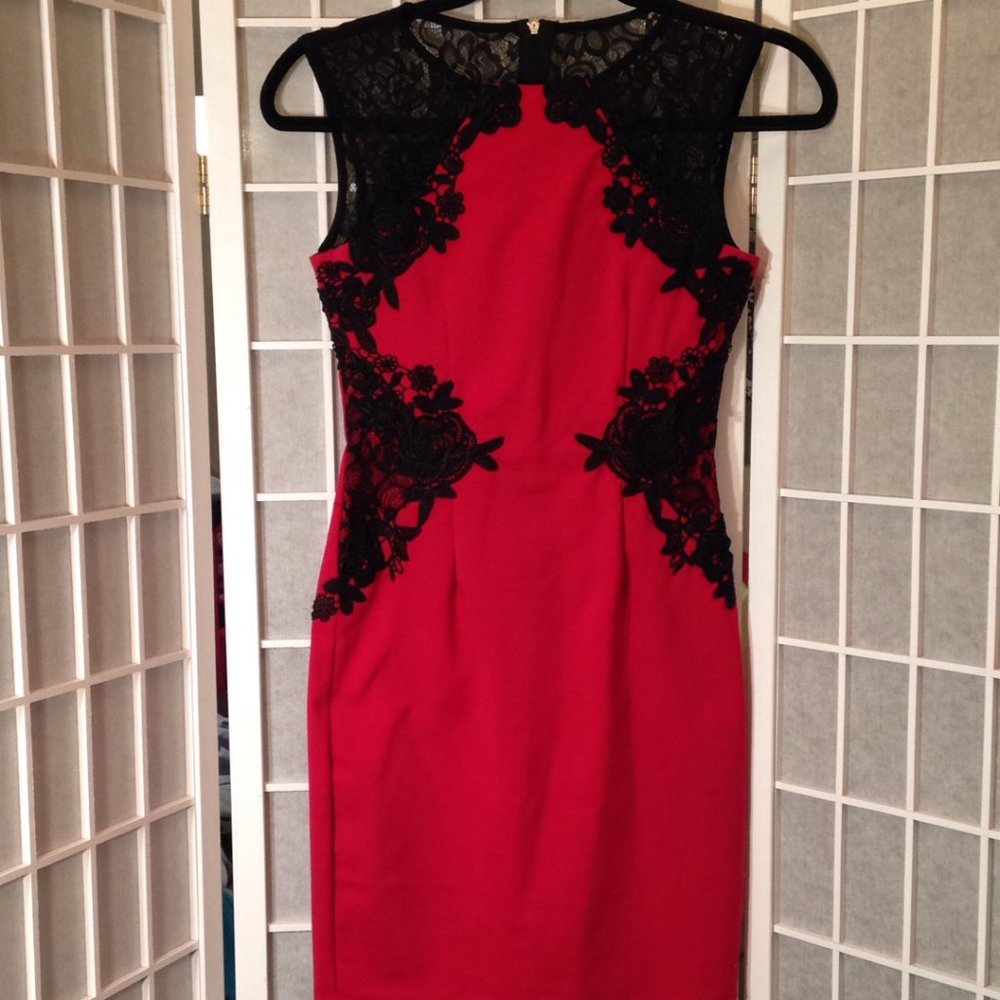 Red and Black Dress with Lace